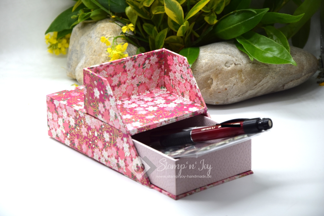 Schachtel mit Klappdeckel & Schublade ca. 21,3x10,0x4,5cm | Kirschblüten | pink rosa | Art. Nr. 97160311